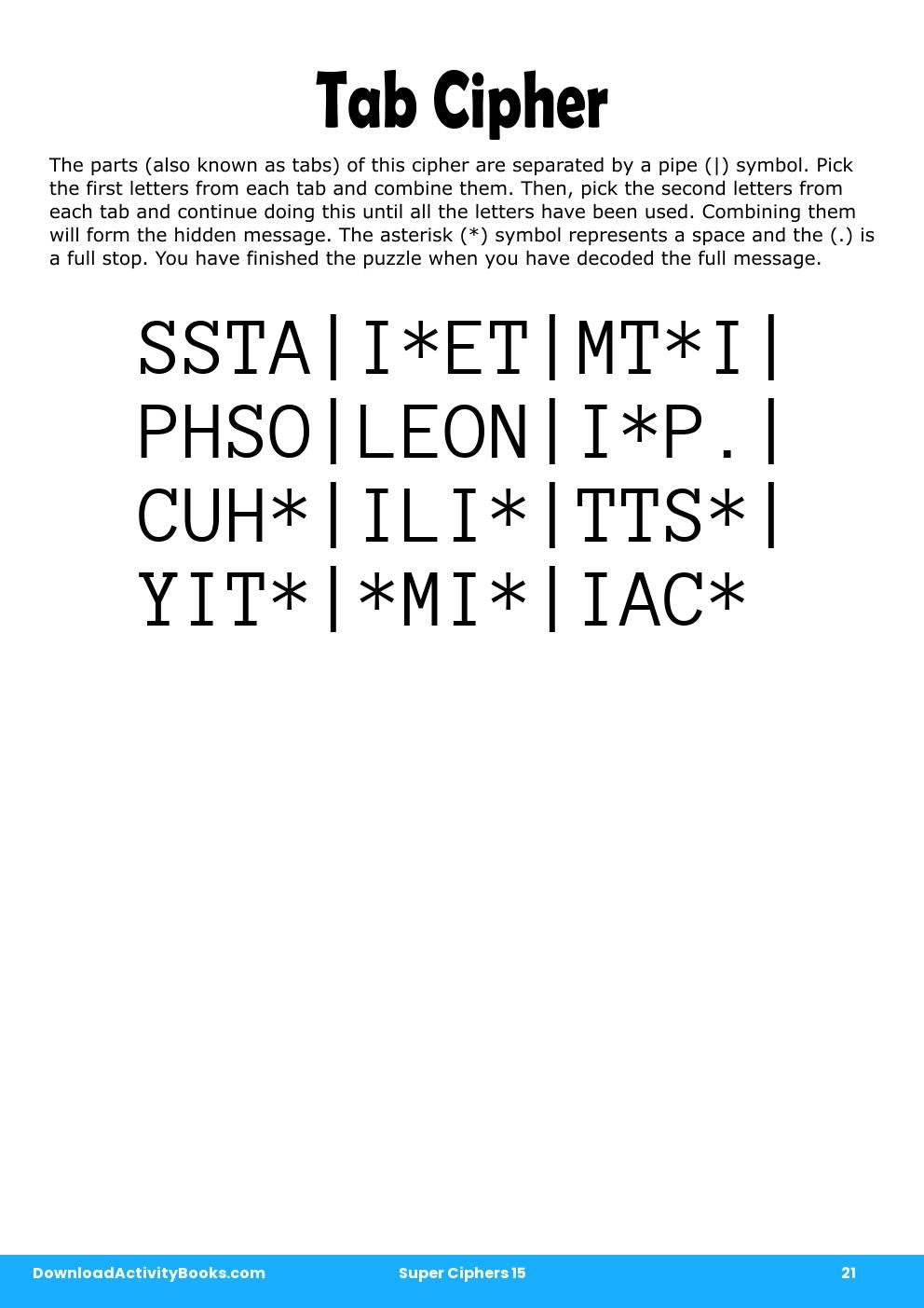 Tab Cipher in Super Ciphers 15