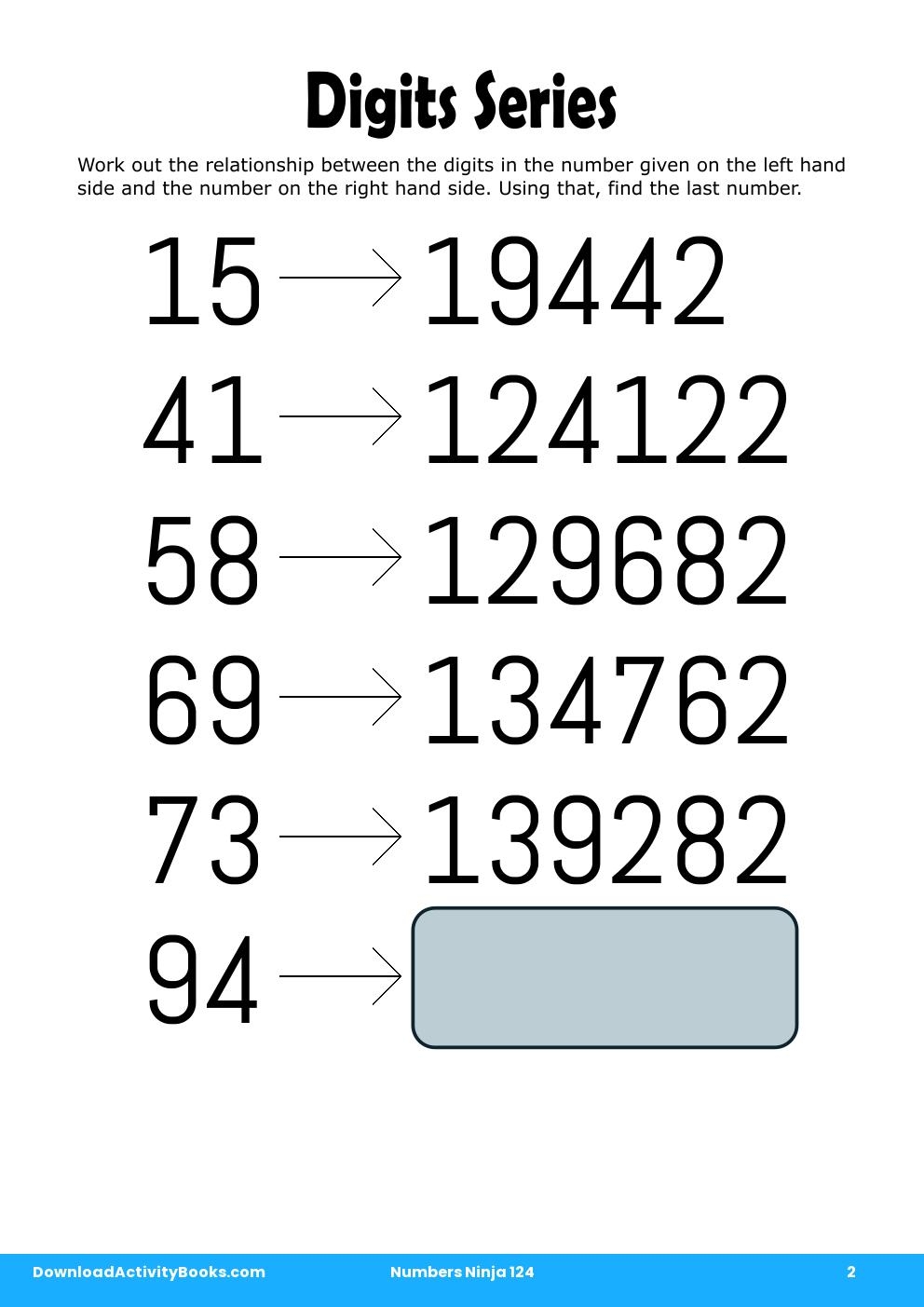 Digits Series in Numbers Ninja 124