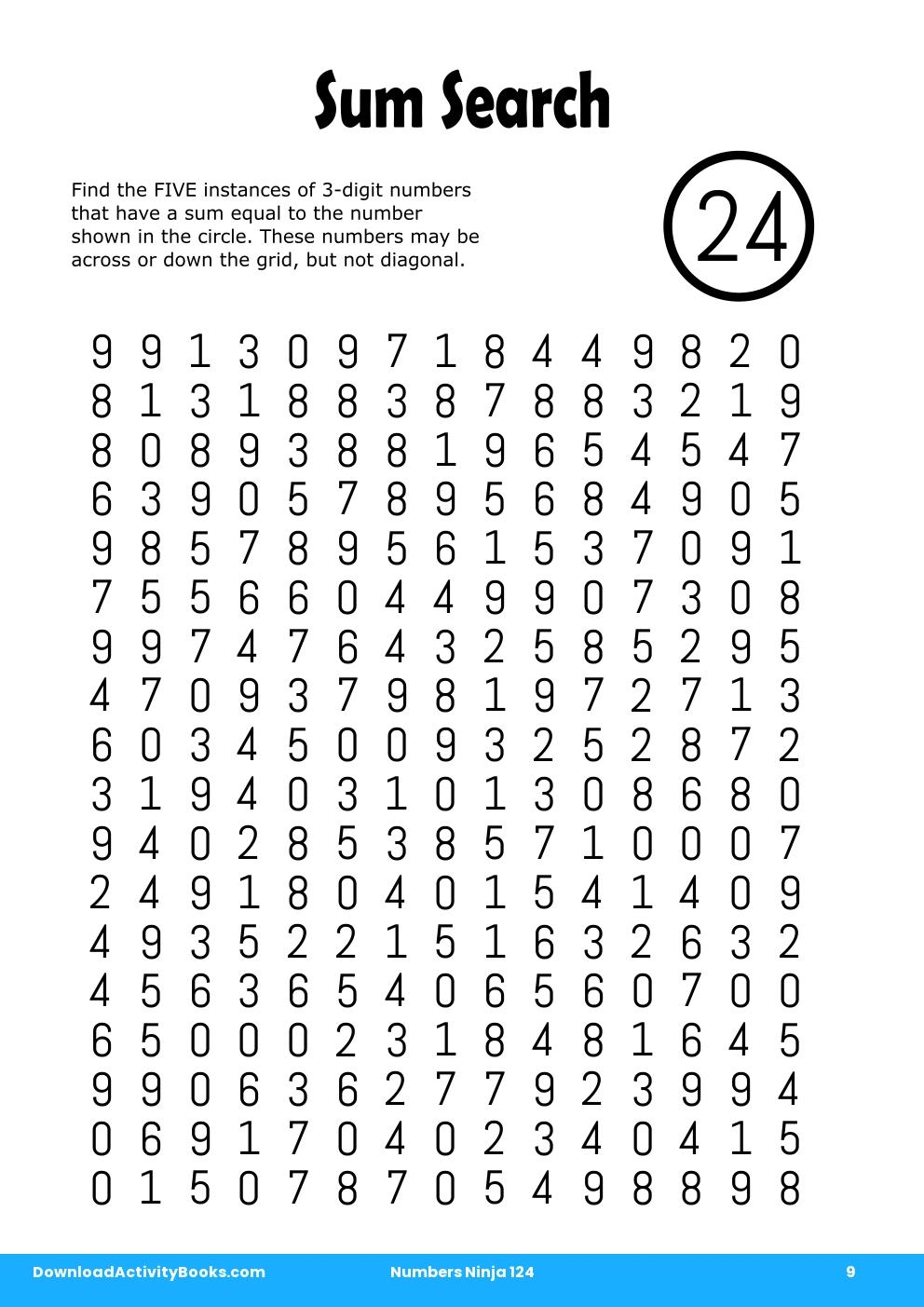 Sum Search in Numbers Ninja 124