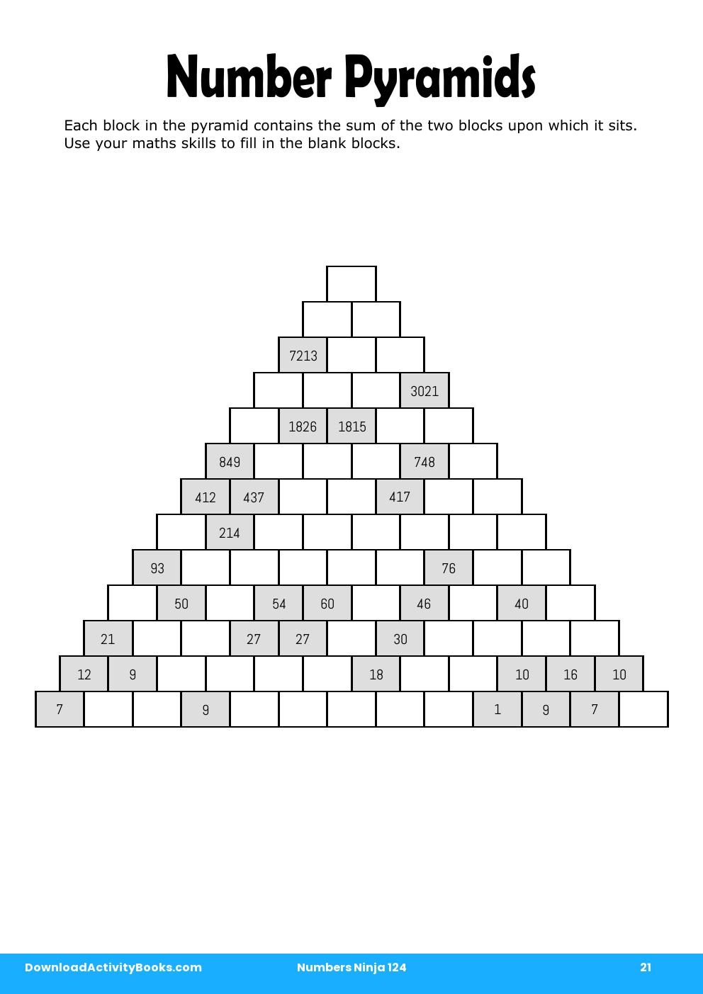 Number Pyramids in Numbers Ninja 124