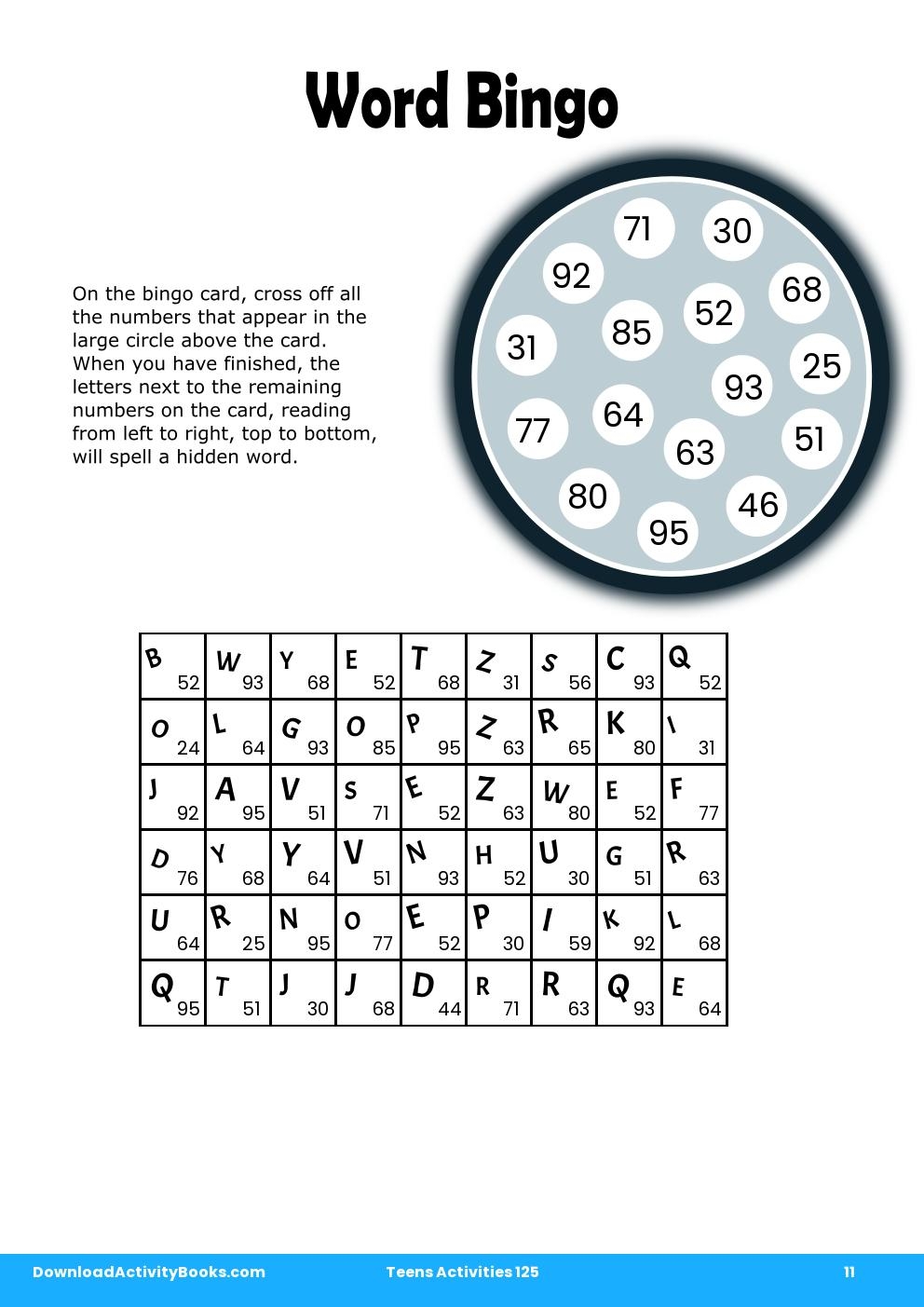 Word Bingo in Teens Activities 125
