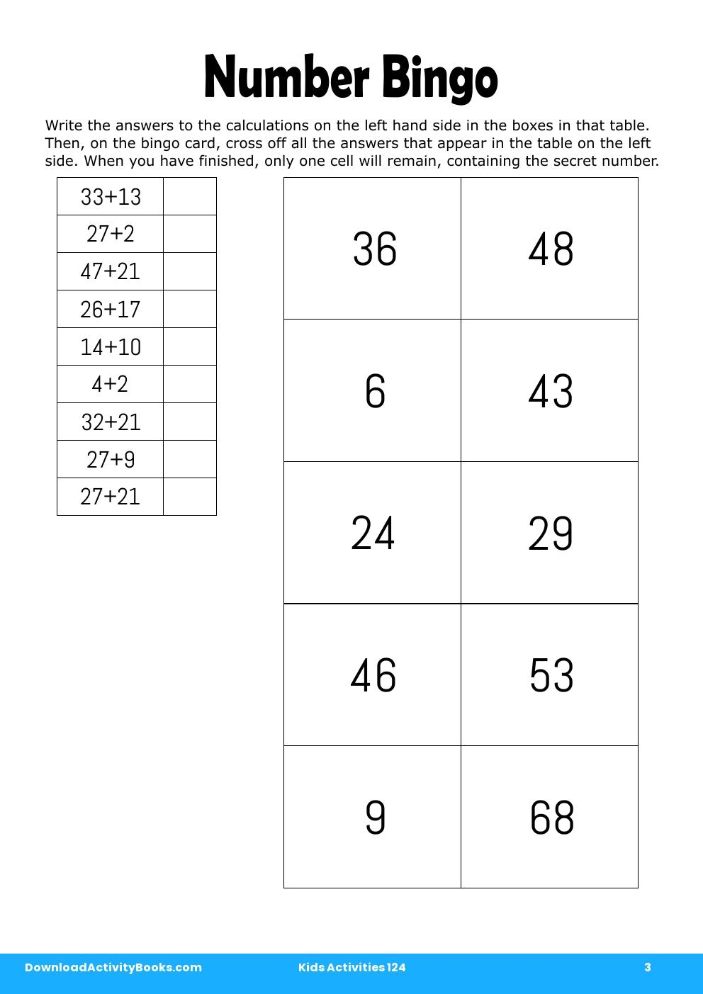 Number Bingo in Kids Activities 124