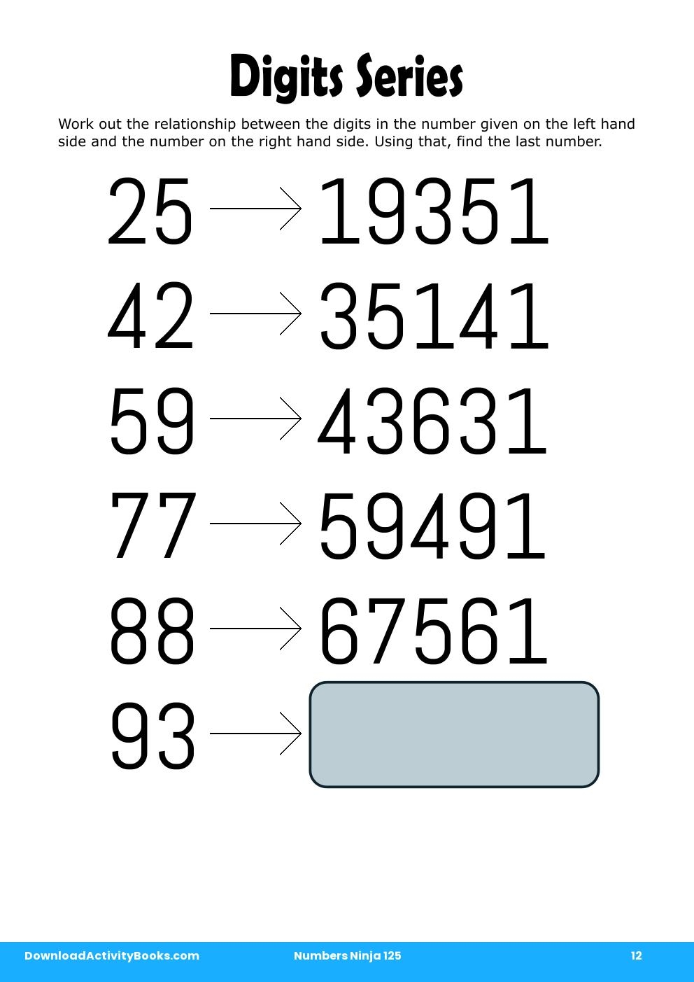 Digits Series in Numbers Ninja 125