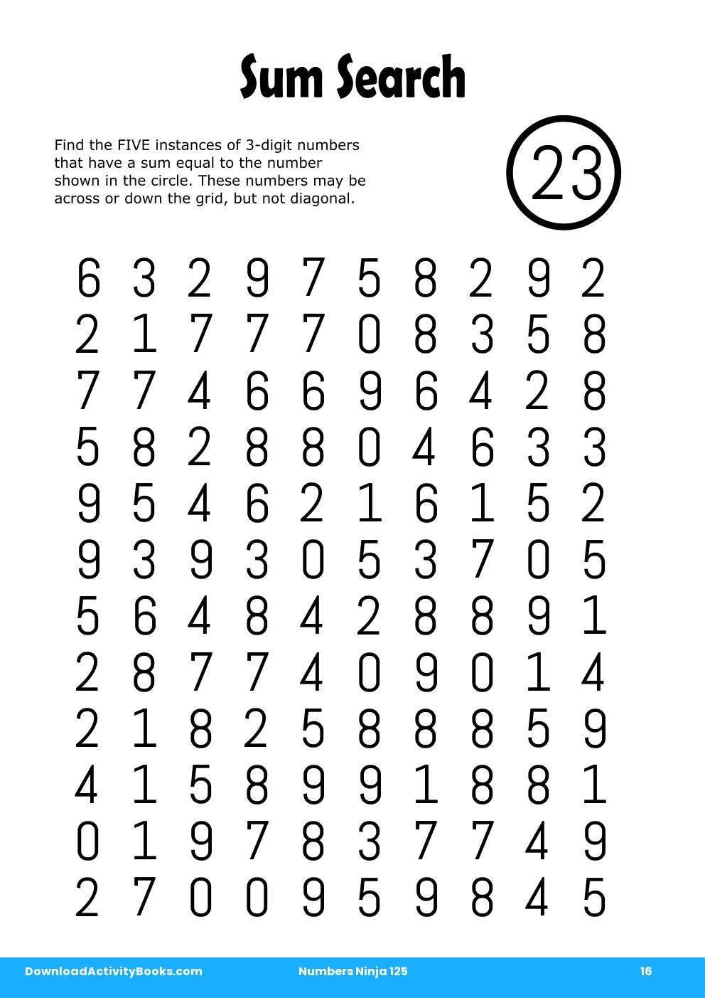 Sum Search in Numbers Ninja 125