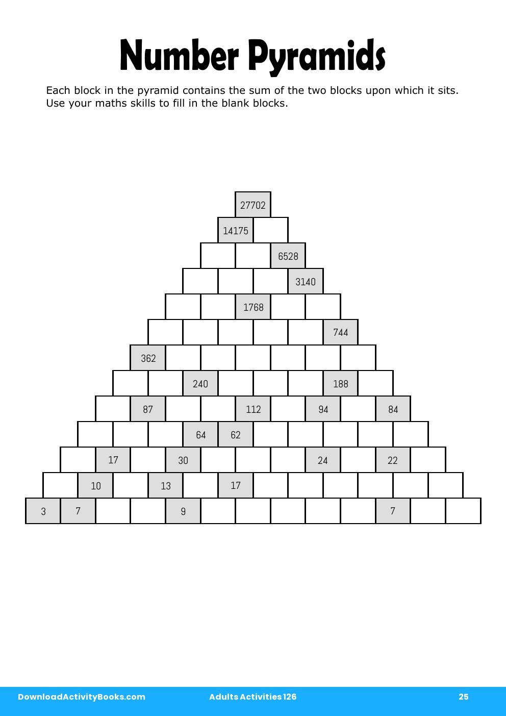 Number Pyramids in Adults Activities 126
