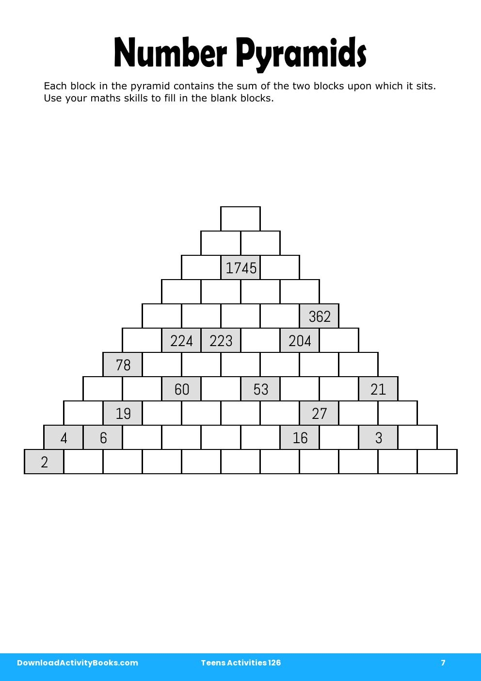 Number Pyramids in Teens Activities 126
