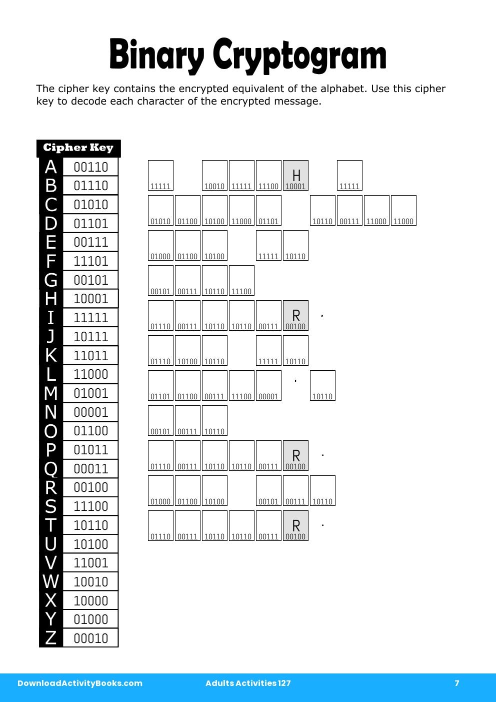 Binary Cryptogram in Adults Activities 127