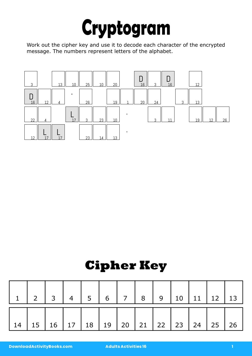 Cryptogram in Adults Activities 16