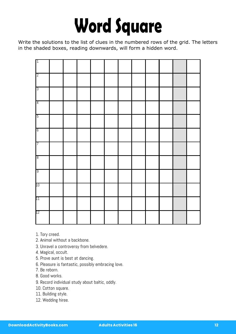Word Square in Adults Activities 16