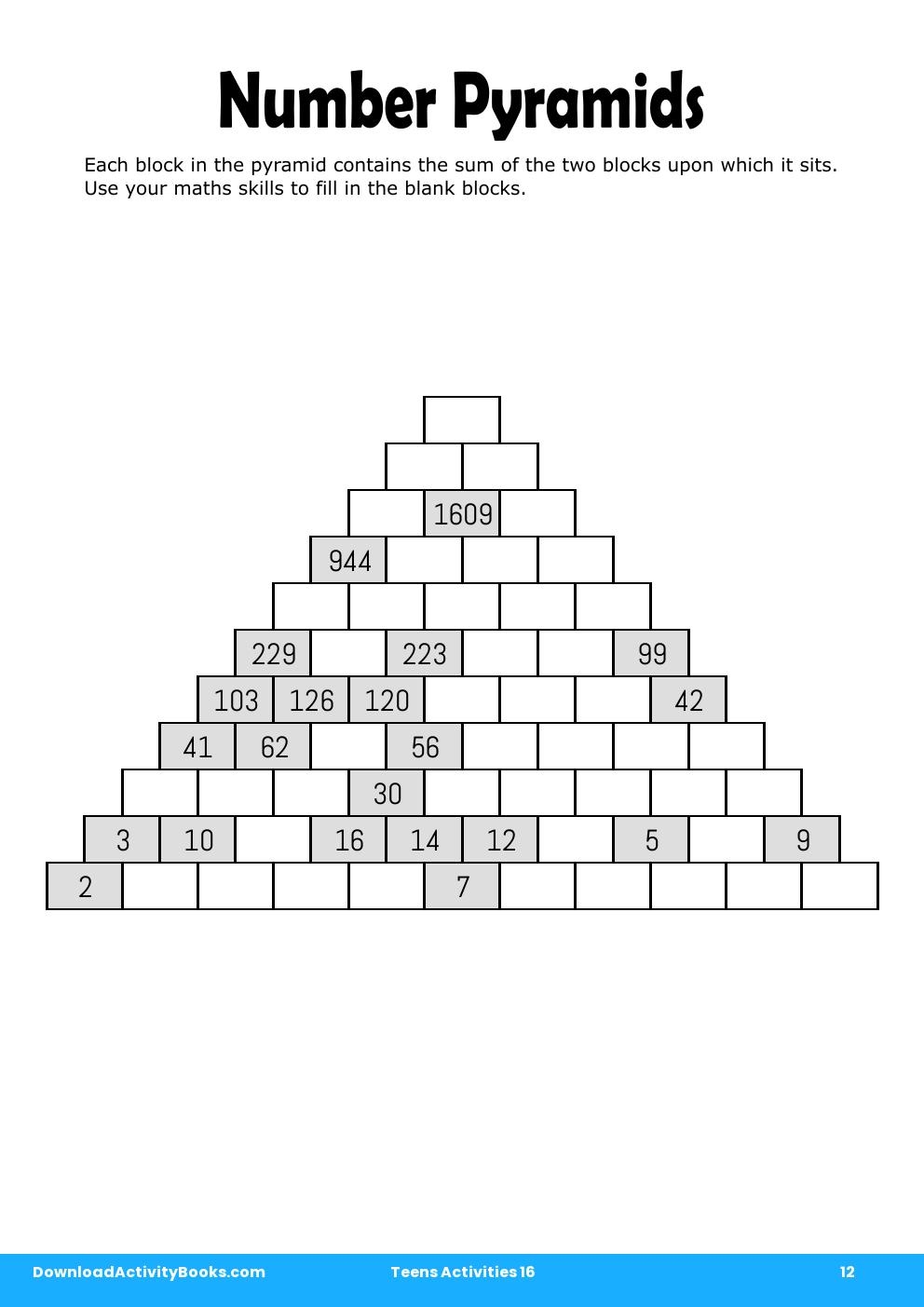 Number Pyramids in Teens Activities 16