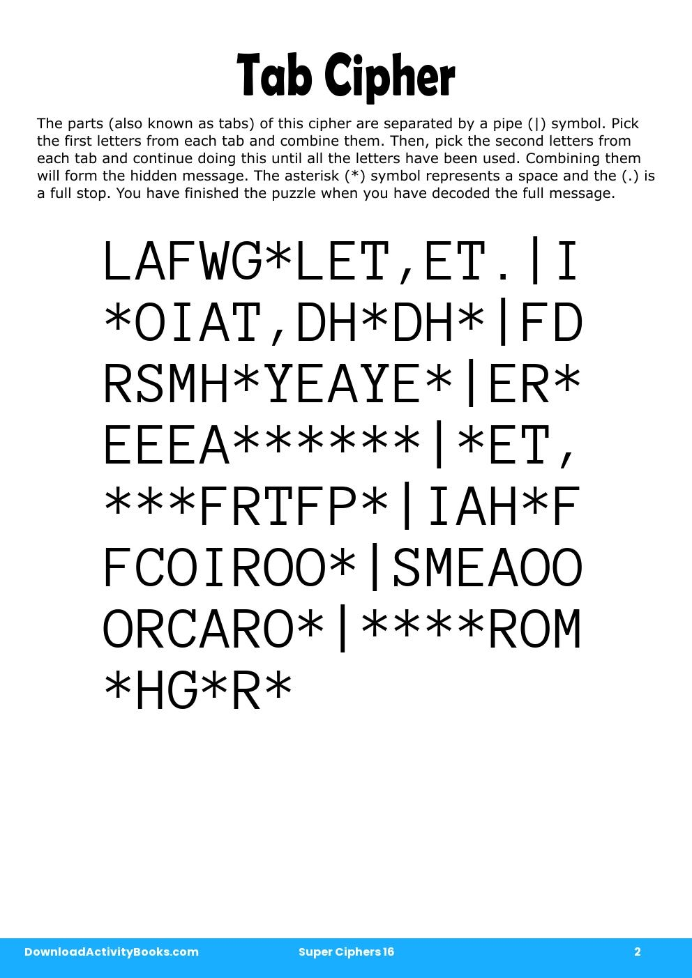 Tab Cipher in Super Ciphers 16