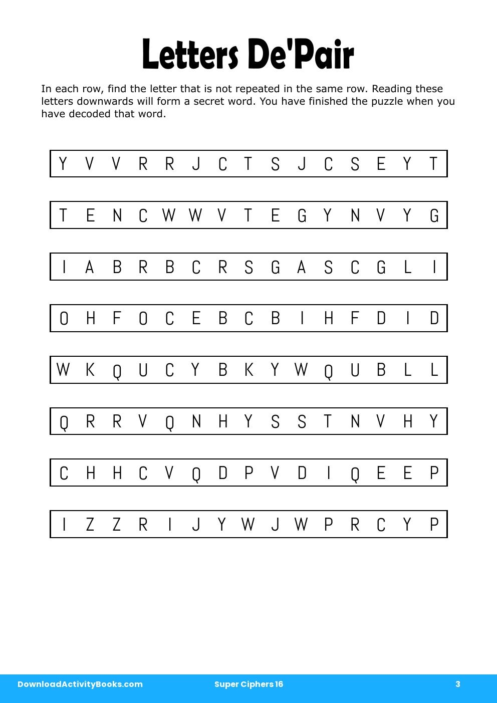 Letters De'Pair in Super Ciphers 16