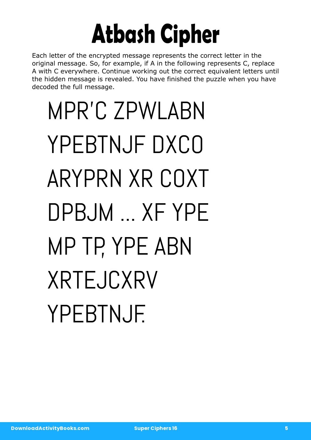 Atbash Cipher in Super Ciphers 16