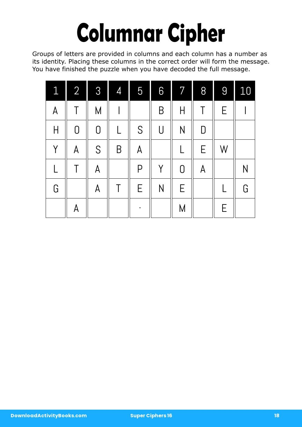Columnar Cipher in Super Ciphers 16