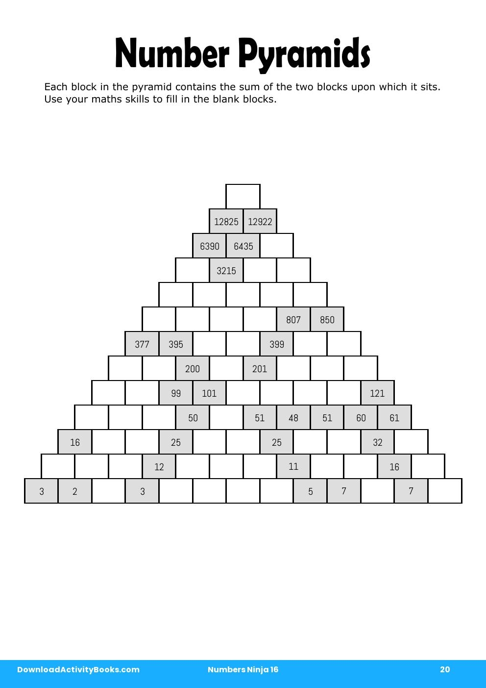 Number Pyramids in Numbers Ninja 16