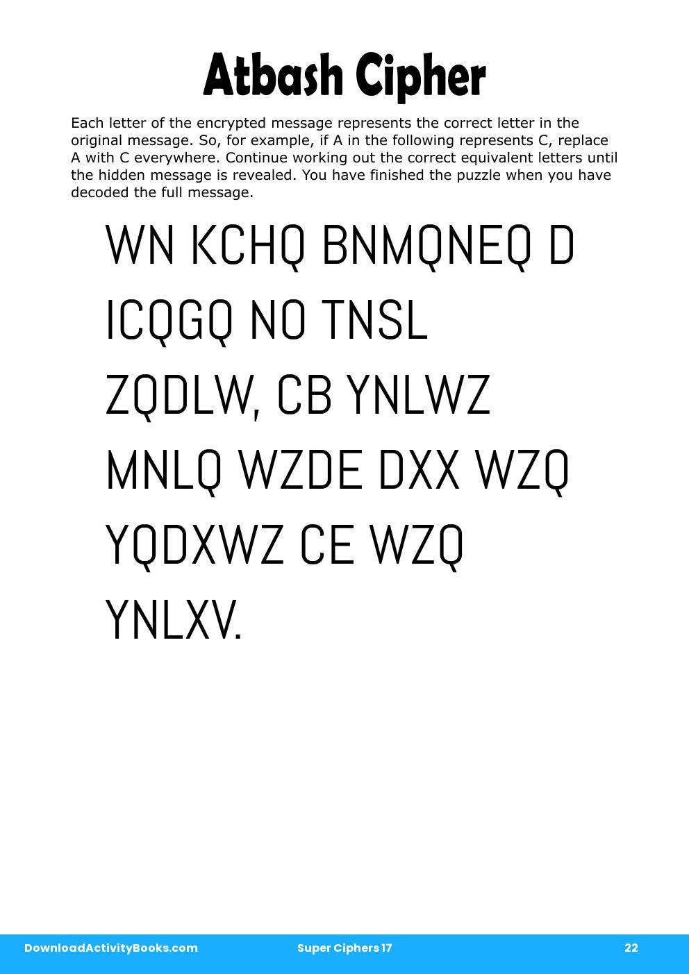 Atbash Cipher in Super Ciphers 17