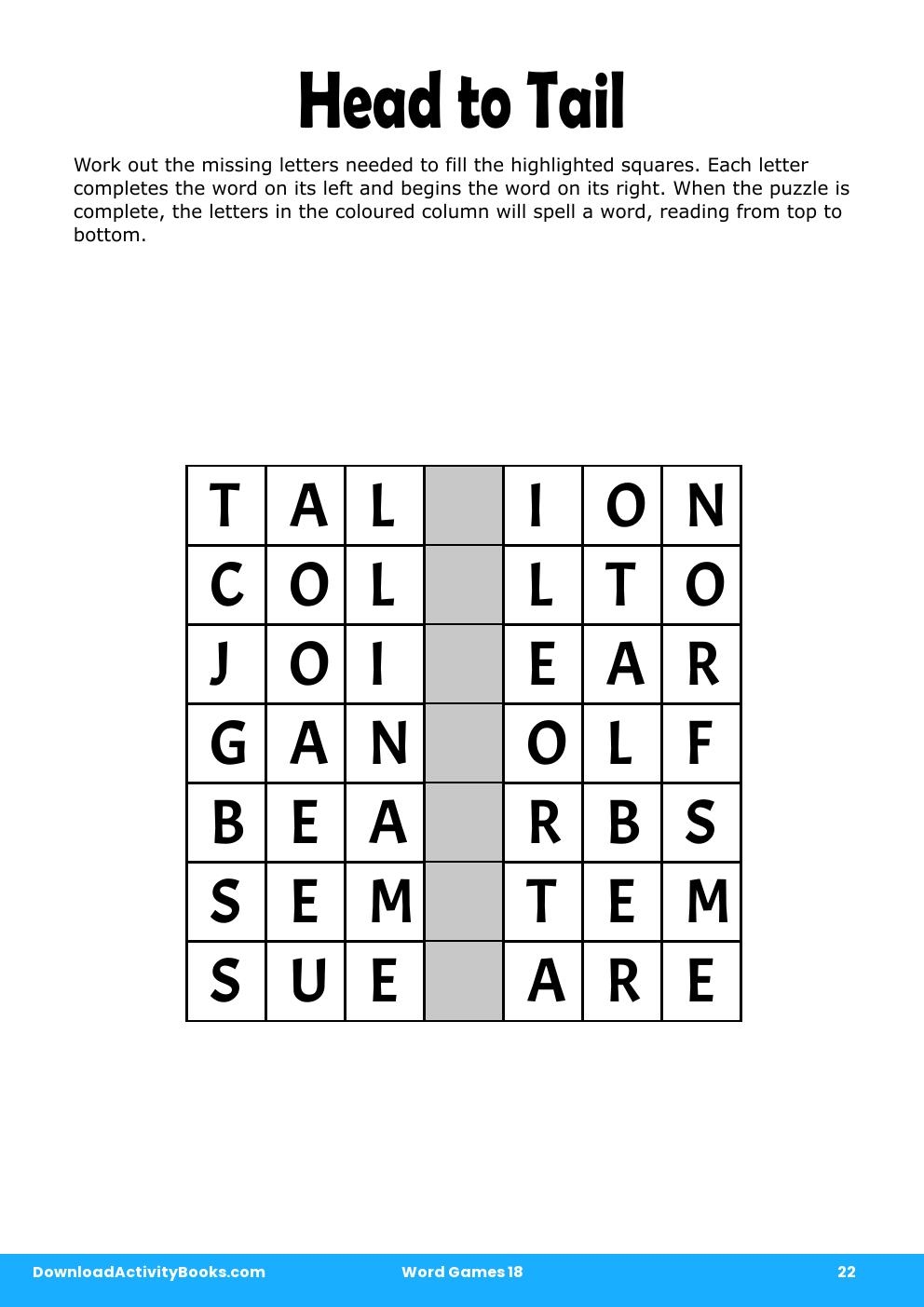 Head to Tail in Word Games 18