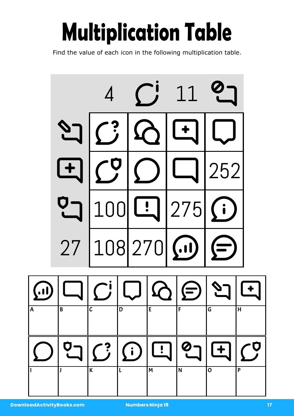 Multiplication Table in Numbers Ninja 18