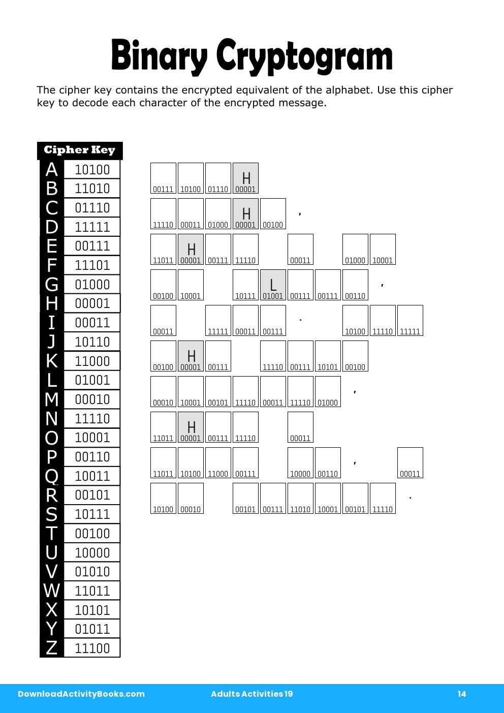 Binary Cryptogram in Adults Activities 19