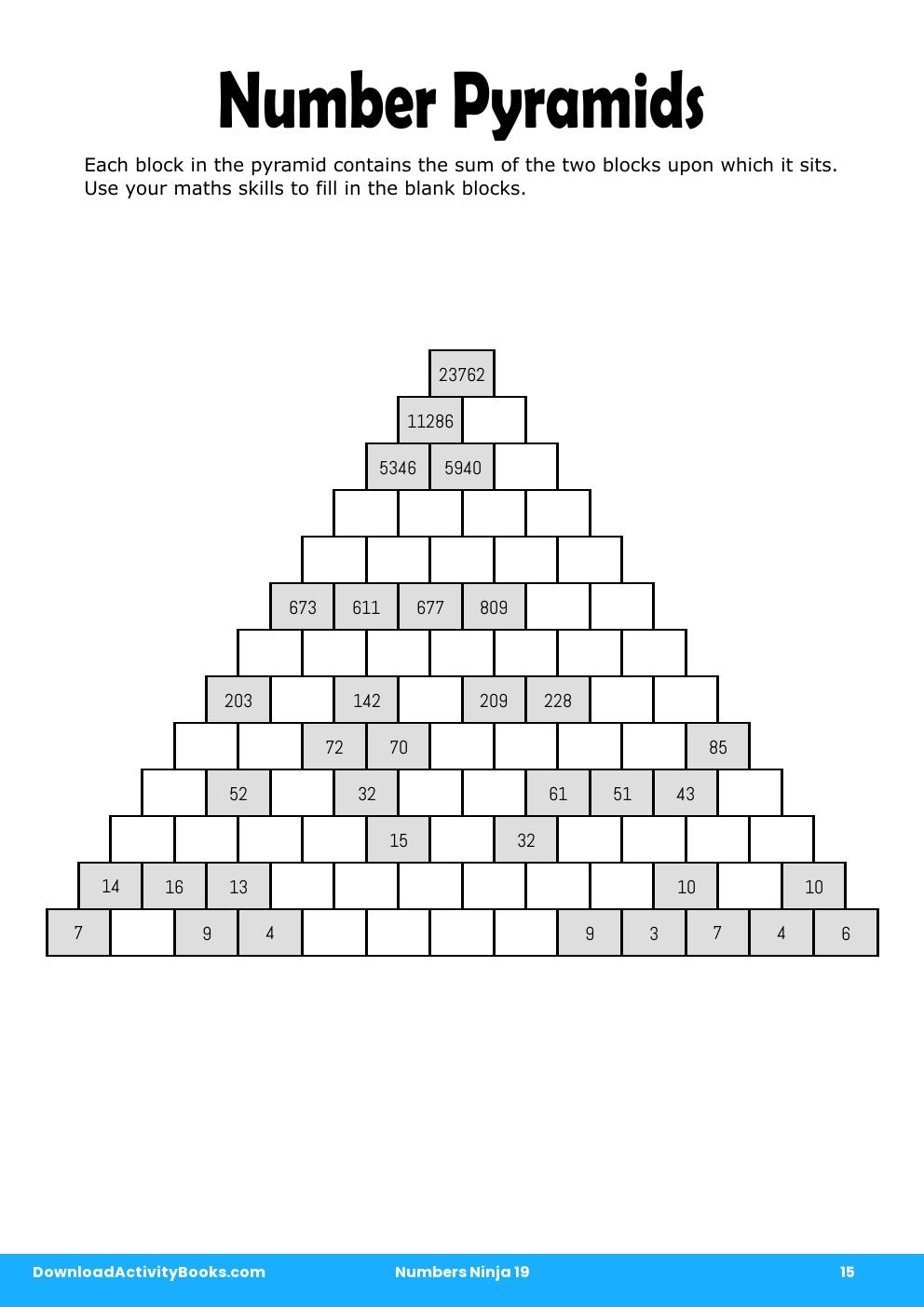 Number Pyramids in Numbers Ninja 19
