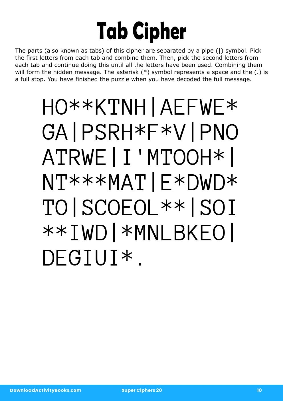 Tab Cipher in Super Ciphers 20