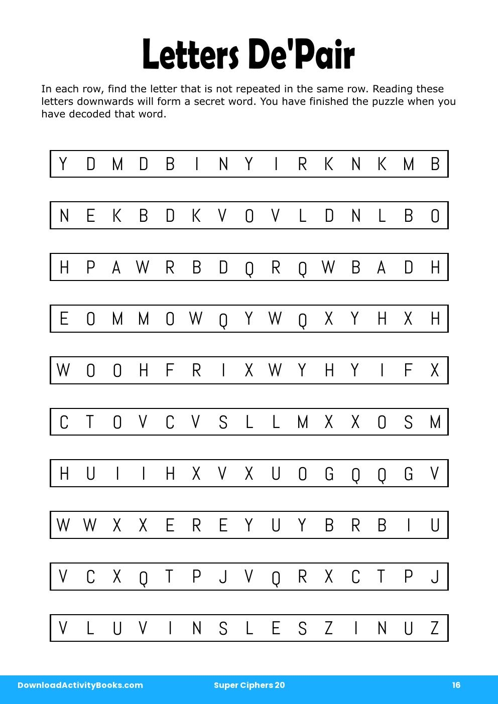 Letters De'Pair in Super Ciphers 20