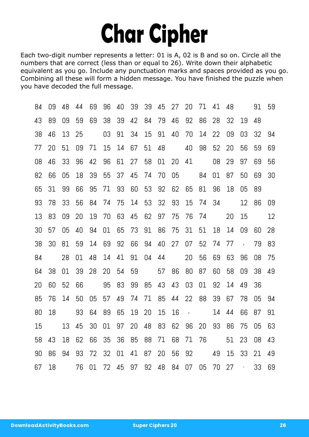 Char Cipher in Super Ciphers 20