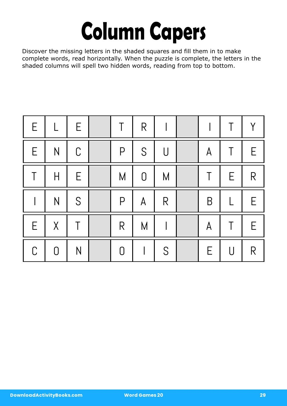 Column Capers in Word Games 20