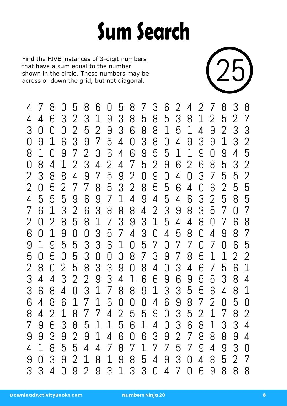 Sum Search in Numbers Ninja 20
