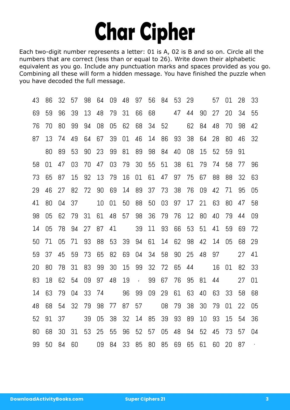 Char Cipher in Super Ciphers 21