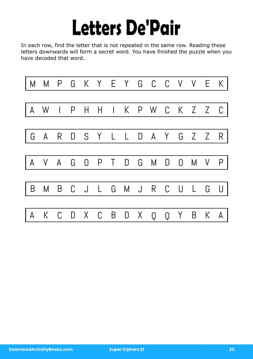 Letters De'Pair in Super Ciphers 21
