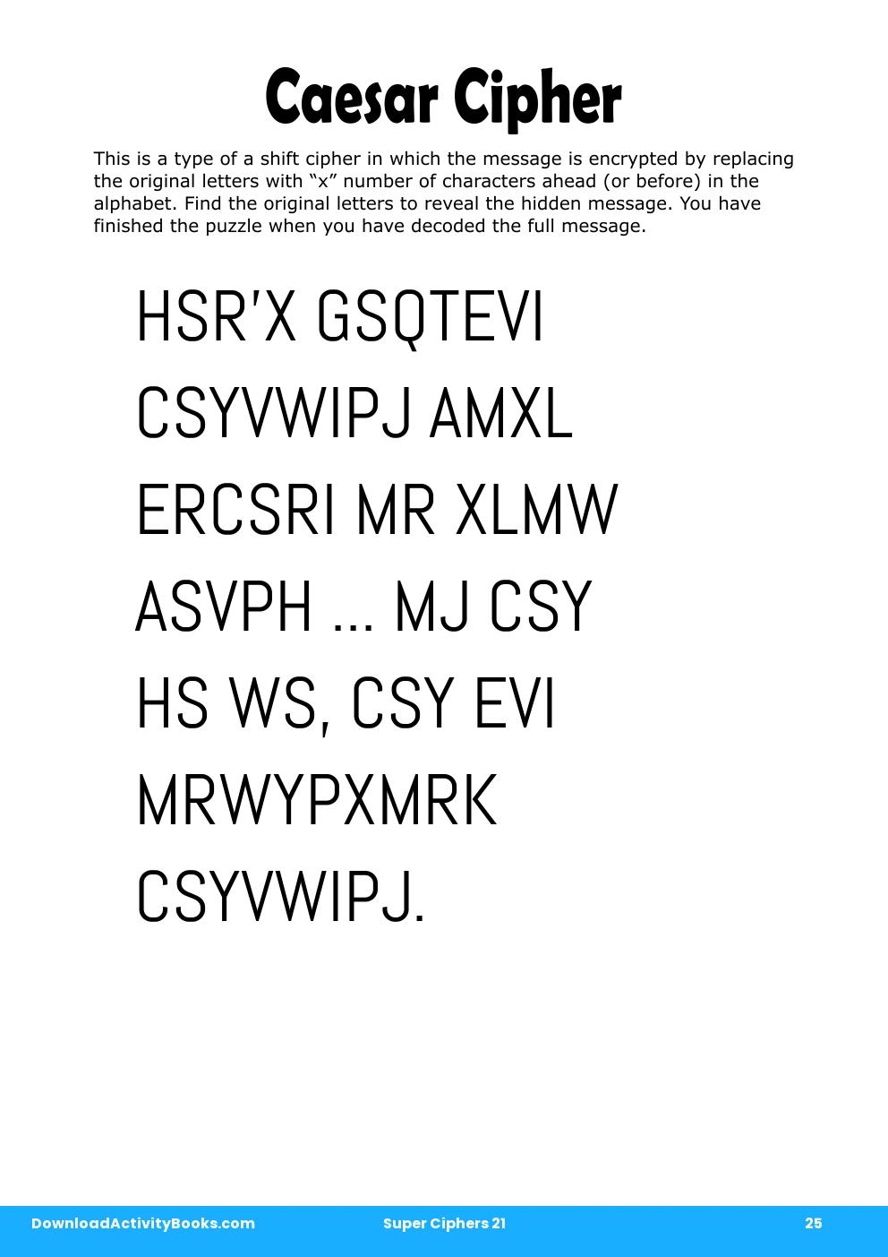 Caesar Cipher in Super Ciphers 21