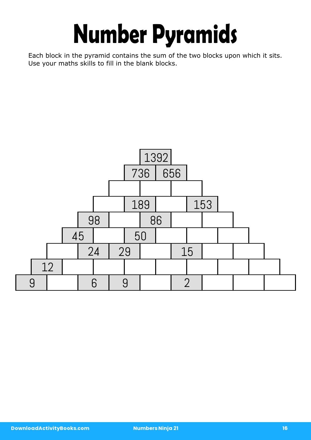 Number Pyramids in Numbers Ninja 21