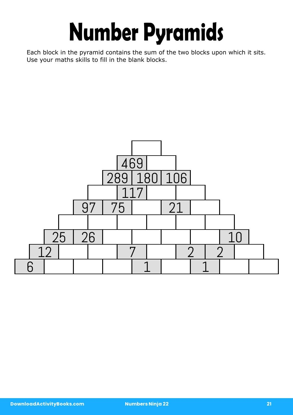 Number Pyramids in Numbers Ninja 22