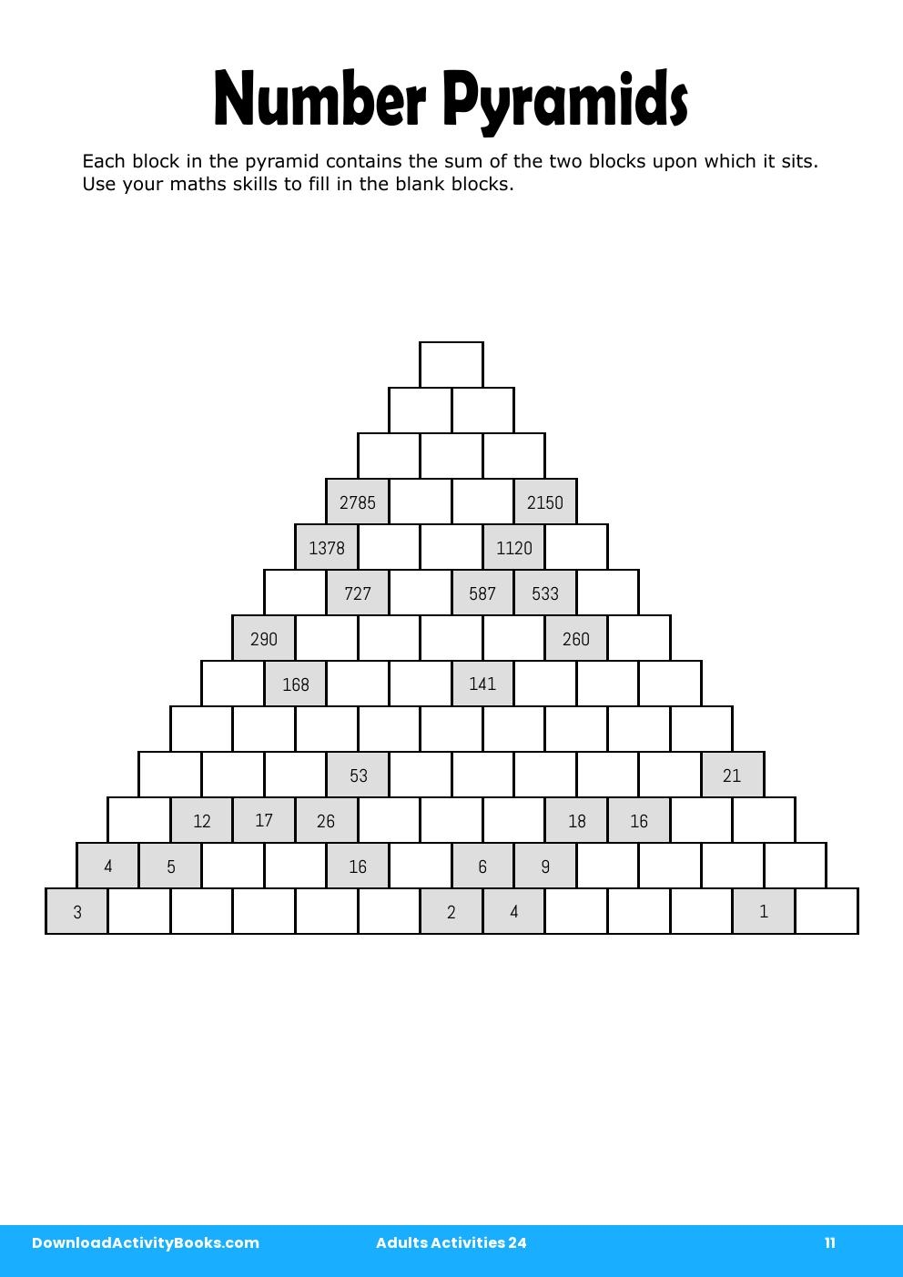 Number Pyramids in Adults Activities 24