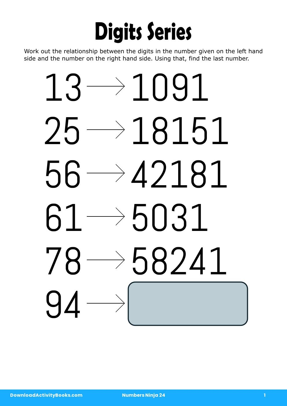 Digits Series in Numbers Ninja 24