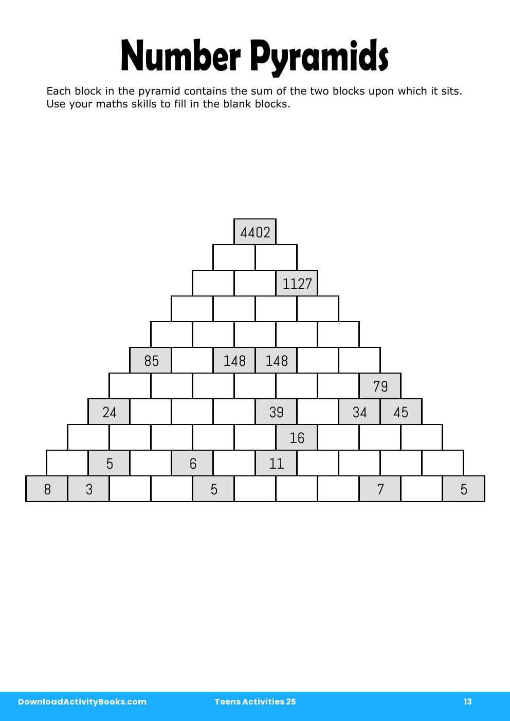 Number Pyramids in Teens Activities 25