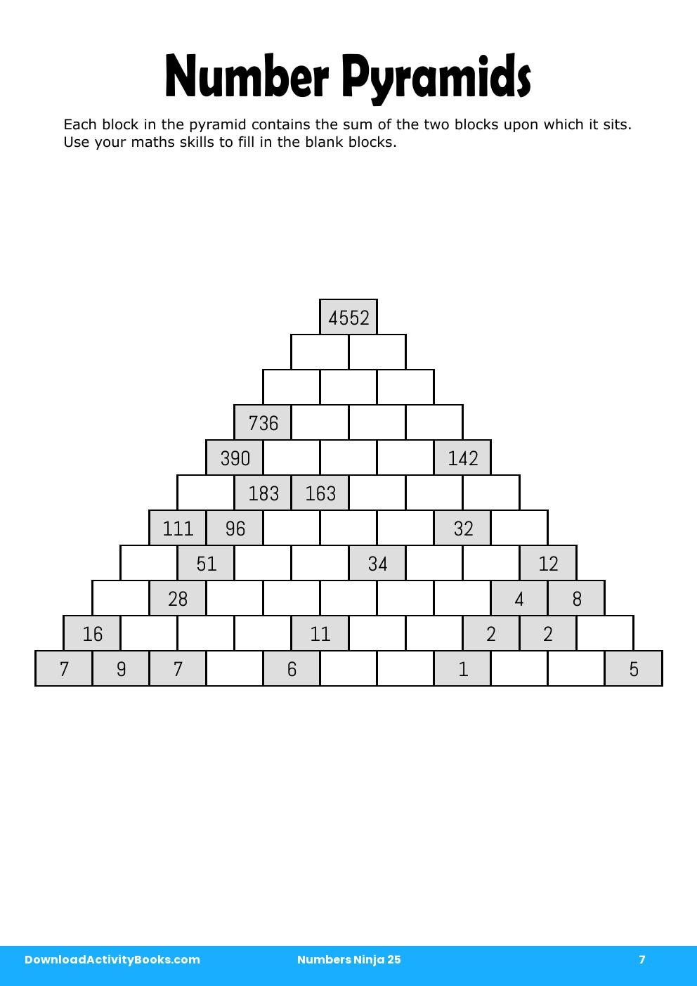 Number Pyramids in Numbers Ninja 25