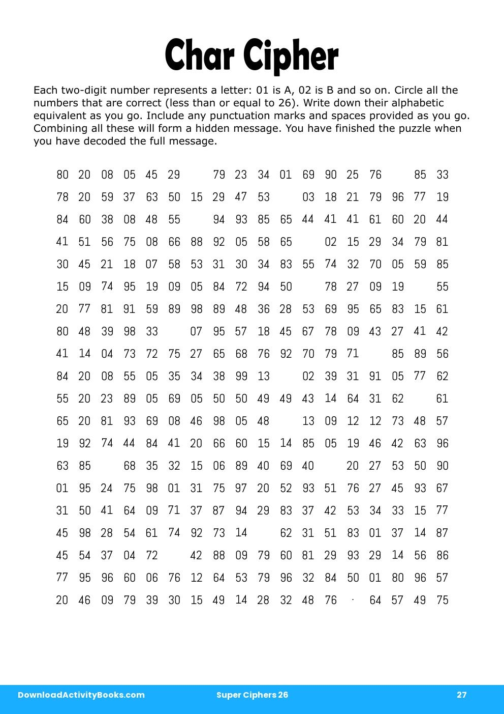 Char Cipher in Super Ciphers 26