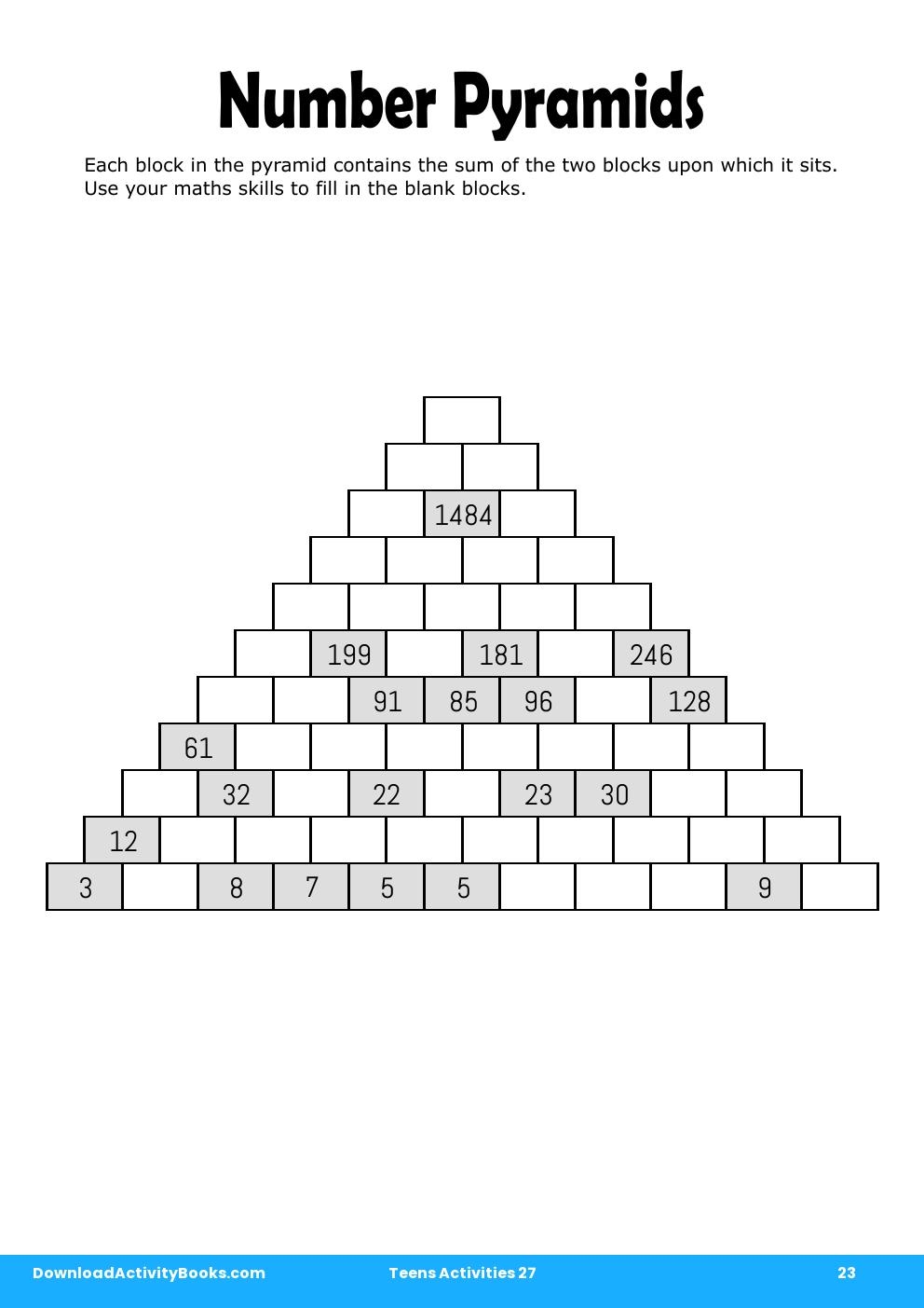 Number Pyramids in Teens Activities 27