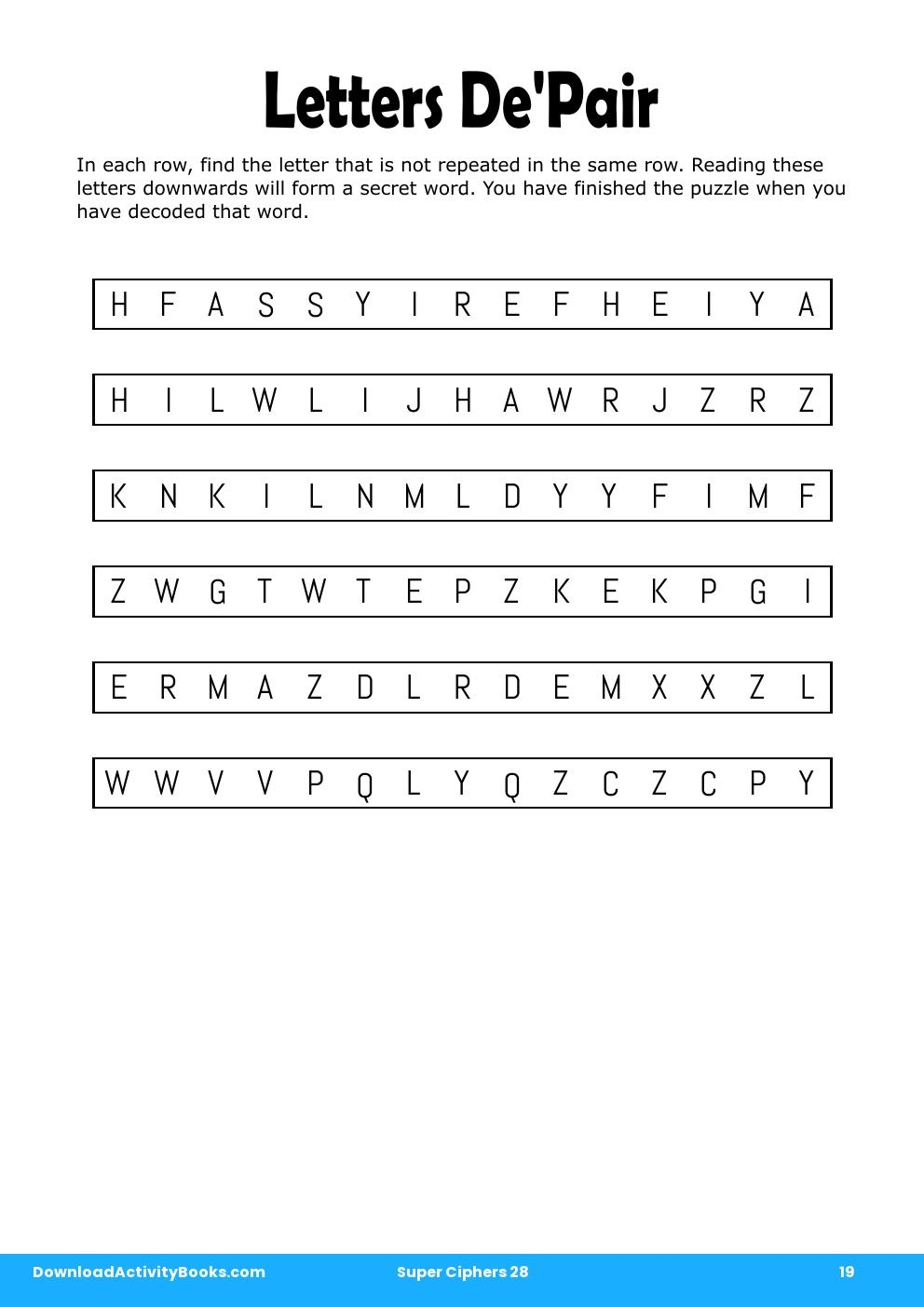 Letters De'Pair in Super Ciphers 28