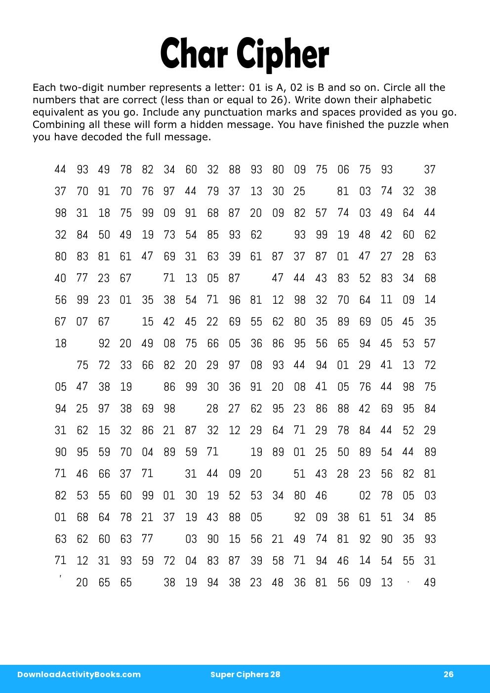 Char Cipher in Super Ciphers 28