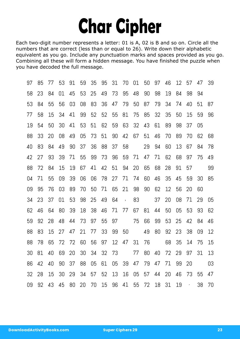 Char Cipher in Super Ciphers 29