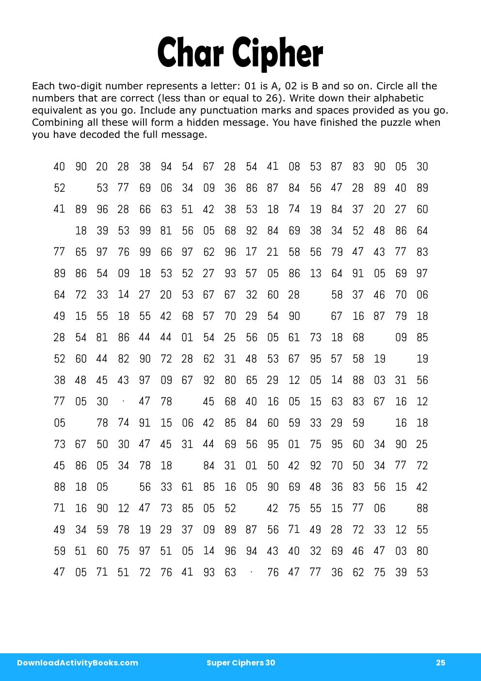 Char Cipher in Super Ciphers 30