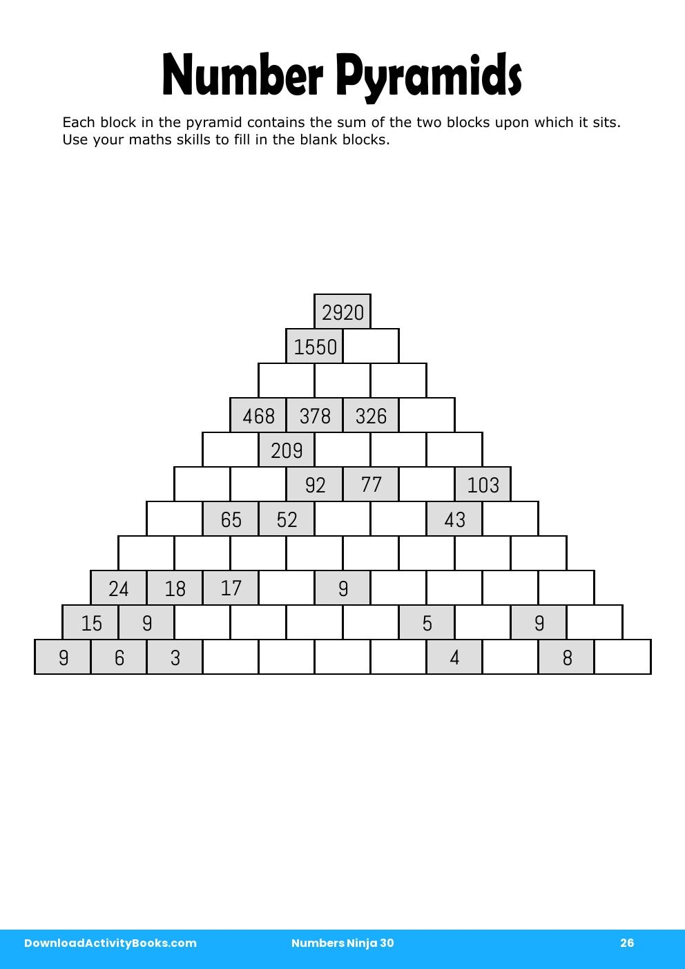 Number Pyramids in Numbers Ninja 30