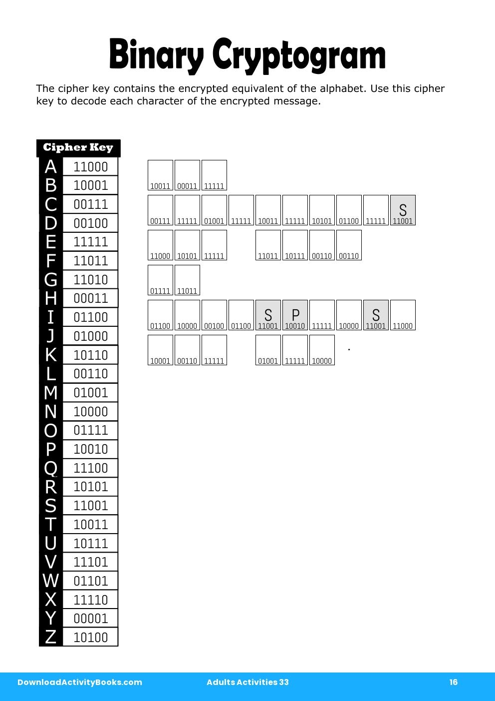 Binary Cryptogram in Adults Activities 33