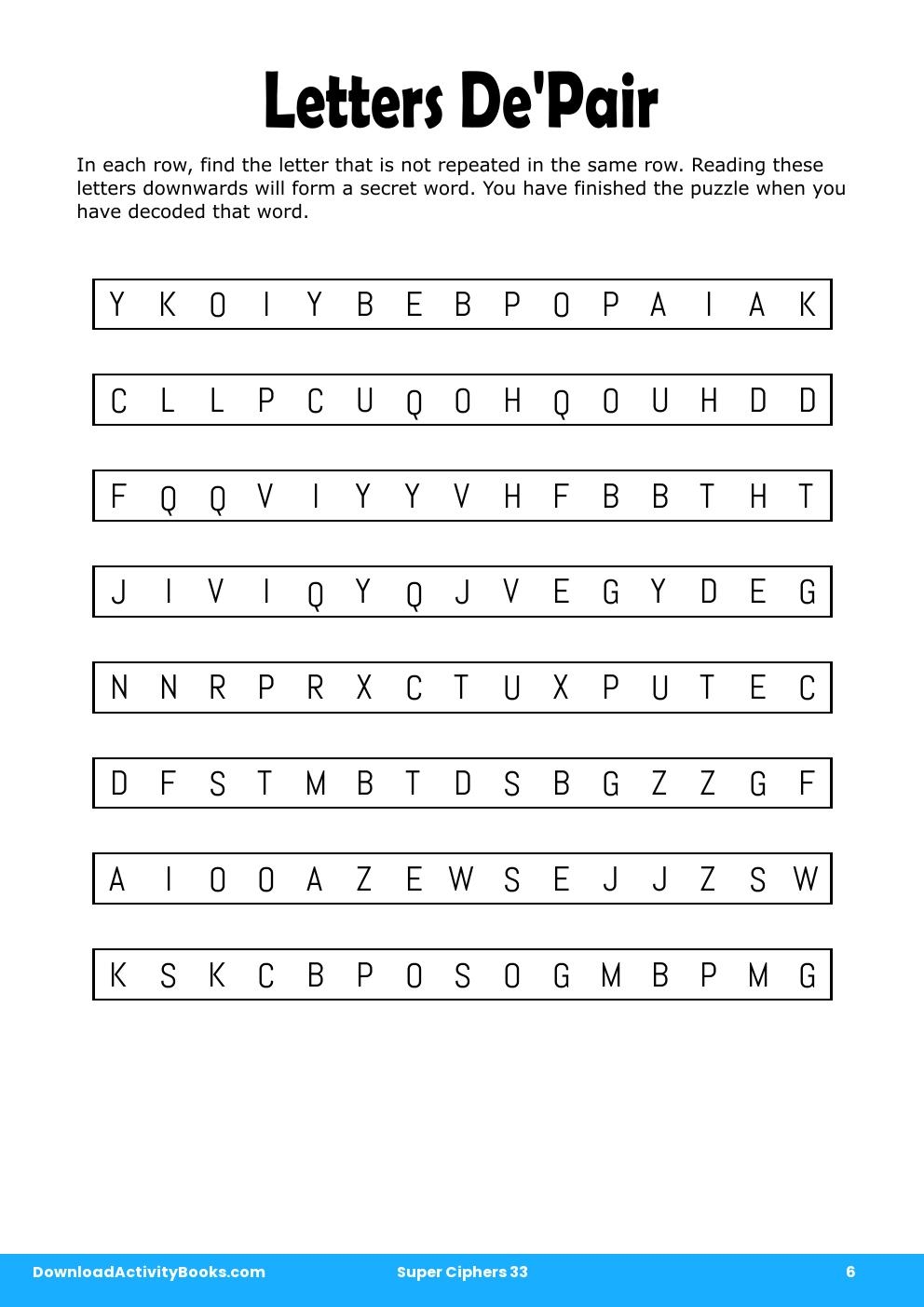 Letters De'Pair in Super Ciphers 33
