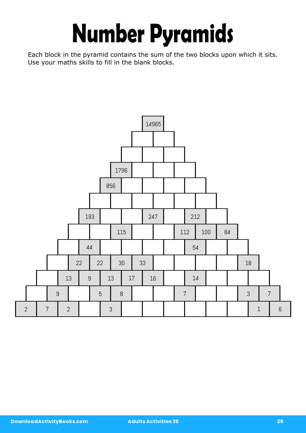 Number Pyramids in Adults Activities 35