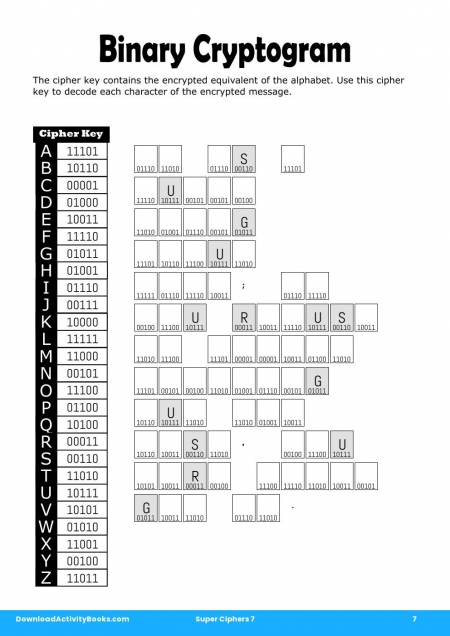 Binary Cryptogram in Super Ciphers 7