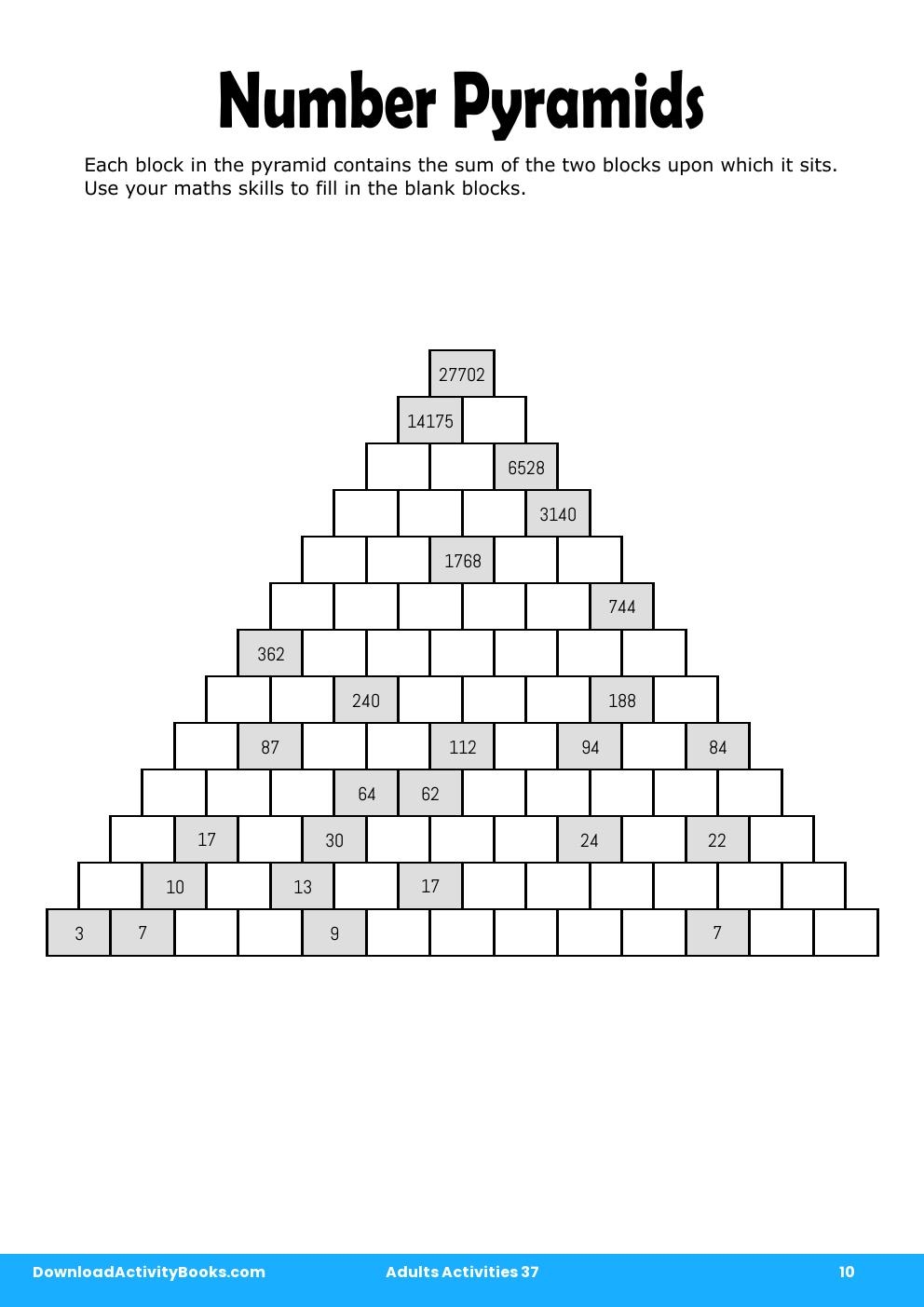 Number Pyramids in Adults Activities 37